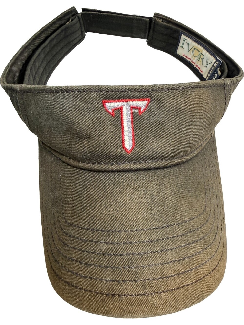 Vintage Y2K Troy Trojans Visor Hat Cap Ivory Authentic Sports Headwear Style1750